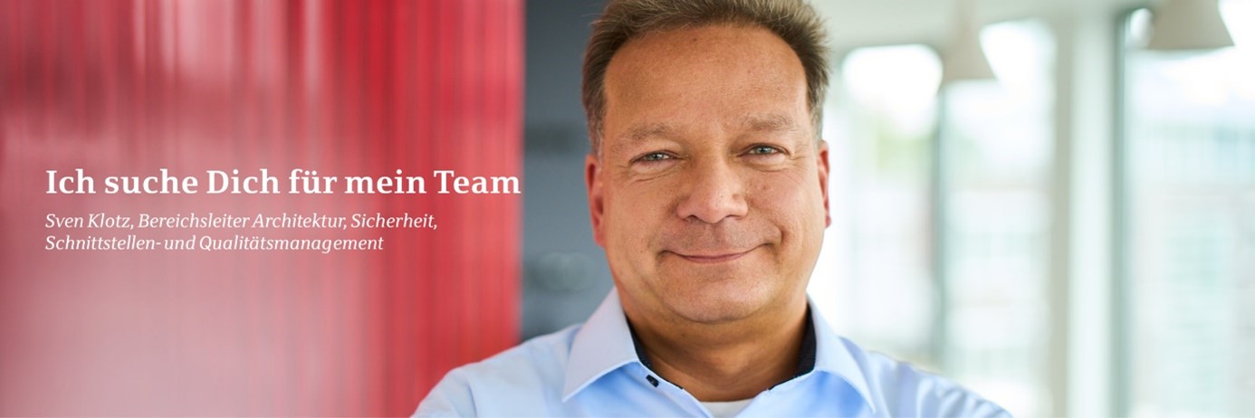 Porträt von Sven Klotz, Bereichsleiter Architektur, Sicherheit, Schnittstellen- und Qualitätsmanagement bei der Star Finanz, mit der Botschaft: Ich suche Dich für mein Team – Stellenausschreibung für Sicherheitsarchitekt / Security Manager / Information Security Officer (m/w/d).