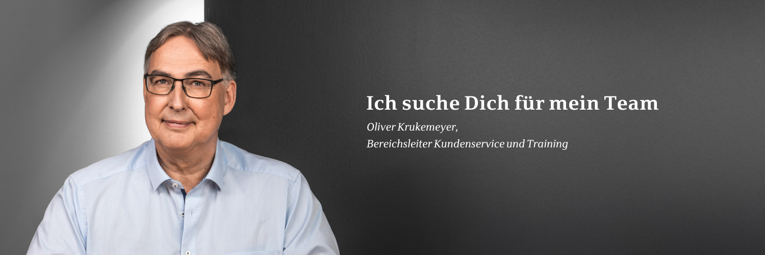 Portrait von Oliver Krukemeyer, Bereichsleiter PKundenservice und Training bei der Star Finanz, mit Text: ‚Ich suche Dich für mein Team‘.