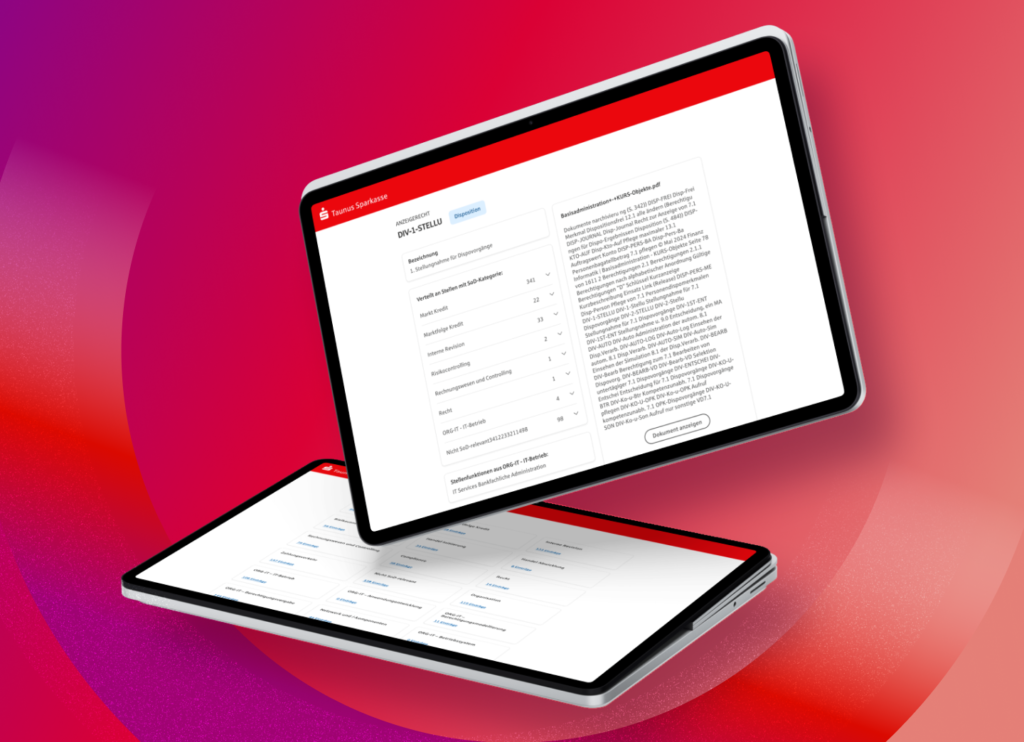 Tablet-Screen mit dem KI-gestütztem Rollen- und Rechtemanagement der Sparkasse Taunus