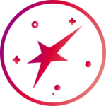 Illustratives Icon mit einem stilisiertesn StarMoney Stern in Rot und Rosa und vier kleinen Zierkreisen innerhalb eines kreisförmigen Rahmens auf hellem Hintergrund.
