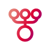 Abstraktes Logo mit rotem Farbverlauf, bestehend aus einem großen Kreis am unteren Rand, der durch eine Linie mit drei kleineren, oben in einer Reihe angeordneten Kreisen verbunden ist, auf hellgrauem Hintergrund.
