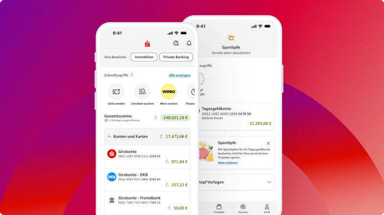 Zwei Screens des neuen App Sparkasse Releases 8.1
